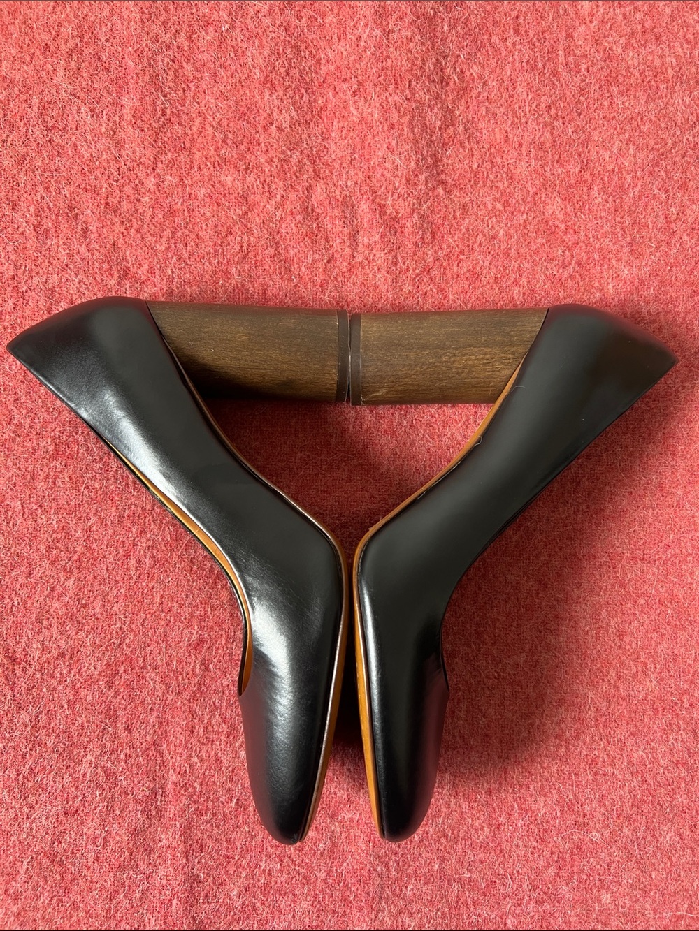 Sezane Helena Black Leather Heels Chunky Wood-effect Heel Size 39 - Picture 7 of 15